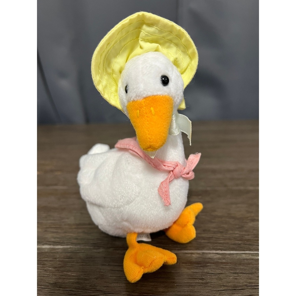 Stuffins Vintage 1998 White Goose Plush Yellow Sunhat Pink Shawl 6 Toy